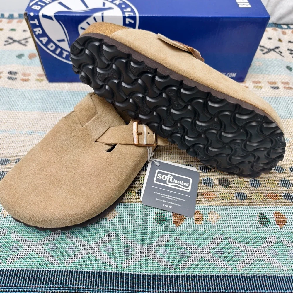 Birkenstock Latte Cream Boston Suede Shoes | Women's Narrow Fit - Picture 3 of 6